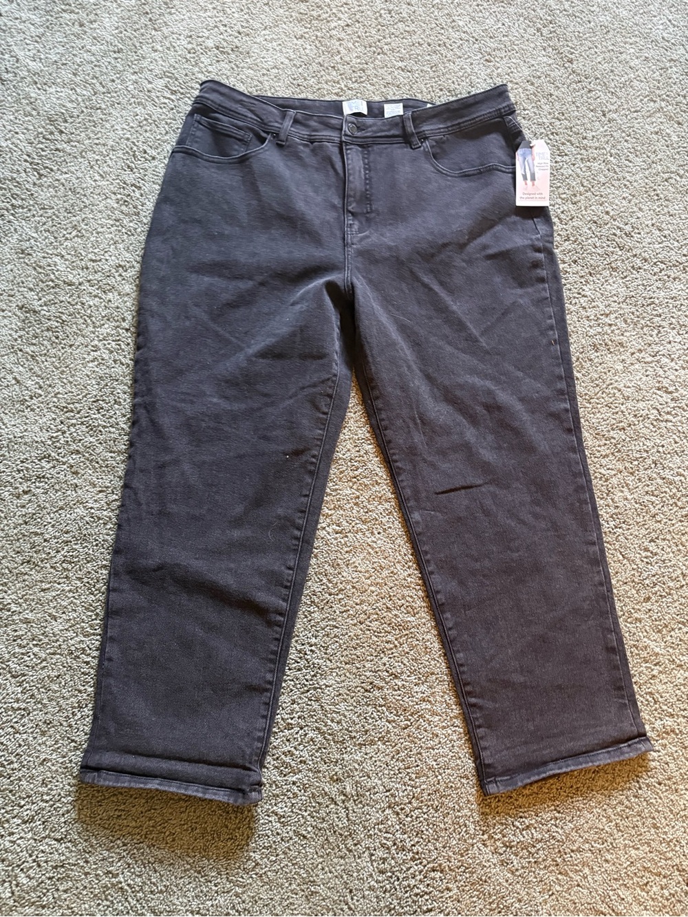 Time And Tru High Rise Relaxed Fit Cropped Boyfriend Jeans Black Size 20 NWT